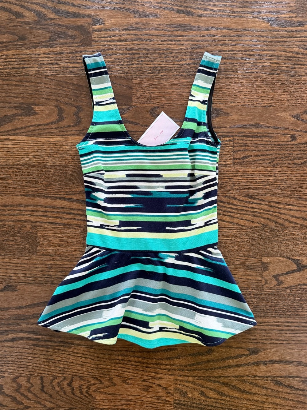 NWT Love…ady Blue & Green Striped Peplum Tank Top – Size XS